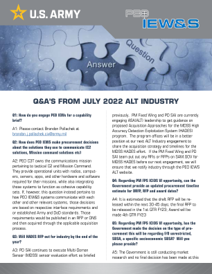 2022 年 7 月问答 ALT 行业 - PEO IEW&S